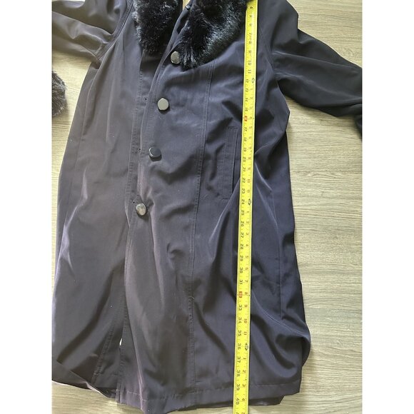 Jacques Vert Purple Plum Long Overcoat Button Up Faux Fur Trim Women’s - Picture 11 of 11